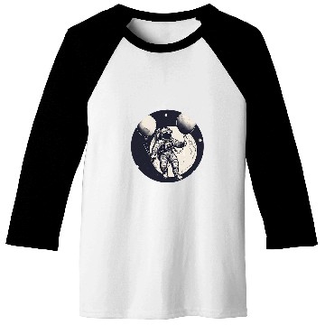 Discover Galactic Astronaut Explorer Holding Planet Balloons STEM 1 Baseball Tees