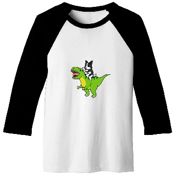 Discover Border Collie Riding TRexs Dinosaur Dog 1 Baseball Tees