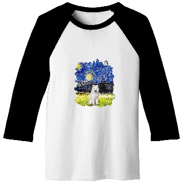 Discover Dog Samoyed Starry Night Impressionist Dog Art Samoyed Baseball Tees