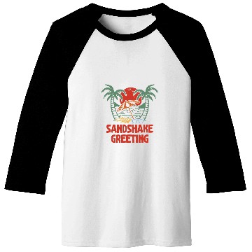 Discover Sandshake Greeting Beach Camping Ocean Camper Friends 2 Baseball Tees