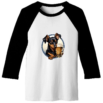 Discover Miniature Pinscher Beer Funny Dog Drinking Baseball Tees