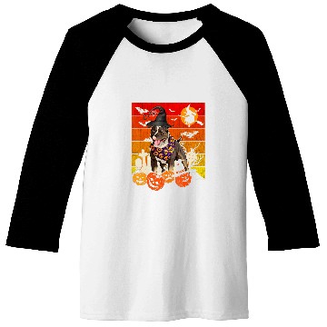 Discover pitbull dog witch scary pumpkin halloween spooky boo Baseball Tees