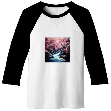 Discover Nihons Stream Ballet Sakuras Elegance in Motion Baseball Tees