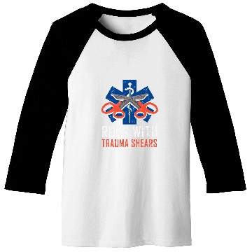 Discover Runs With Trauma Shears Gift Ambulance EMT First Aider Baseball Tees