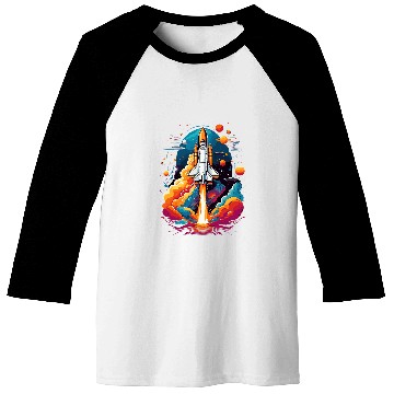 Discover Space Shuttle Fantasy Start Space Astronaut with Planets Baseball Tees