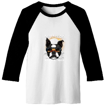 Discover Solar Eclipse   2024 Boston Terrier Dog Wearing Glasses Baseball Tees