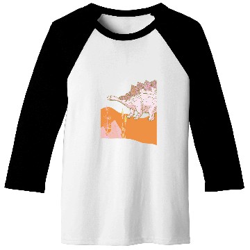 Discover Pink and Orange Prehistoric Jurassic Dinosaur Illustration Baseball Tees