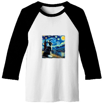 Discover Stellar Canine Dreamscape Border Collie Starry Night 3 Baseball Tees