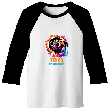 Discover Texas Total Solar Eclipse 2024 Pug Dog With Glasses Baseball Tees