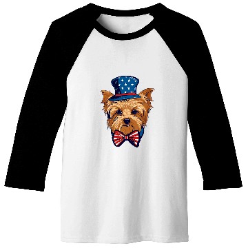 Discover Yorkshire Terrier with USA Flag American Independence Day Baseball Tees