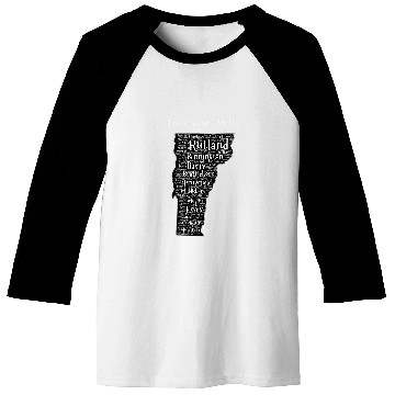 Discover Vermont Cities State Map Word Art Cloud Patriotic Baseball Tees