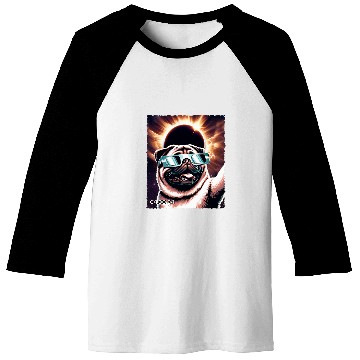 Discover Retro Pug Dog Solar Eclipse Cute Animals Kawai Puppy Lovers Baseball Tees