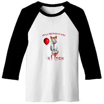 Discover We All MEOW Down Here Clown Cat Kitten Baseball Tees