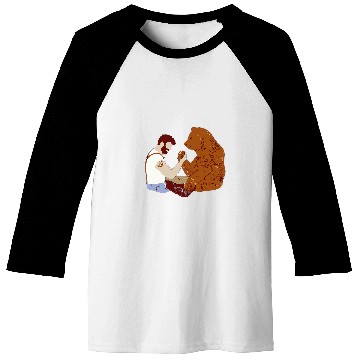 Discover Guy arm wrestling with bear Baseball Tees