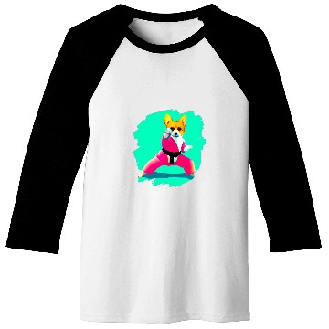 Discover Corgi Doing Karate Kick Black Belt Martial Arts Dog 2 Baseball Tees