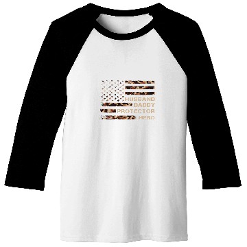 Discover Husband Daddy Protector Hero Fathers Day American Flag Camo Baseball Tees