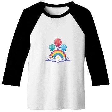 Discover Open Book With Hot Air Balloons Rainbows Baseball Tees