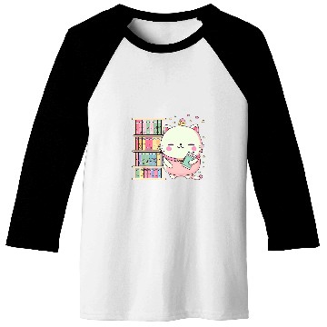 Discover Cute Kawaii Book and Cat Lover Librarian Reading Baseball Tees