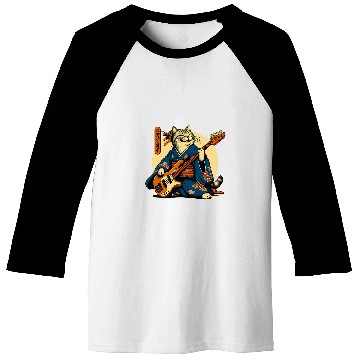 Discover Japanese Samurai Cat Playing The Bass Baseball Tees
