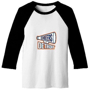 Discover Detroit Navy Blue And Orange Megaphone Baseball Tees