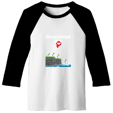 Discover Greenland trip souvenir Puffin Colony Cliffs Greenland map Baseball Tees