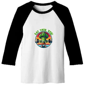 Discover Eat Your Veg Weightlifting Broccoli Vegetable Weightlifter Baseball Tees
