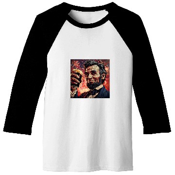 Discover Abraham Lincoln Drinking Beer Funny USA American Flag July 4 12 Baseball Tees