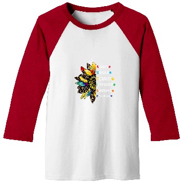 Discover Autism Puzzle Support Autism Kids for Mom Dad Sunflower 2 Baseball Tees