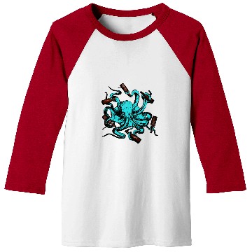Discover Octopus Pet Angry Blue Octopus Holding Glass Bottles Funky Beer Drinking Baseball Tees