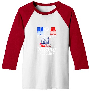 Discover Forklift Fun USA Forklift Operator Racing Team Warehouse Worker Baseball Tees