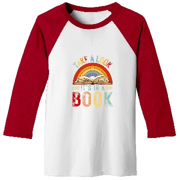 Discover Book Fun Cool Rainbow Reading Take A Look Its In A Book Retro vintages Baseball Tees