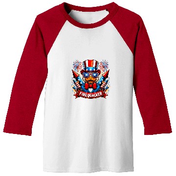 Discover Duck Pet 4th of July Fireworks Firequacker Patriotic Duck Baseball Tees