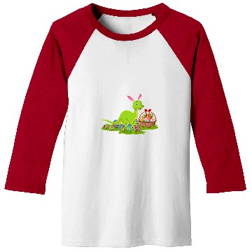 Discover Funny Easter Egg Hunting Bunny Brontosaurus Dinosaur Easter Baseball Tees