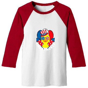 Discover Duck Pet Firequacker Funny 4th of July Firecracker Kid Rubber Duck Baseball Tees