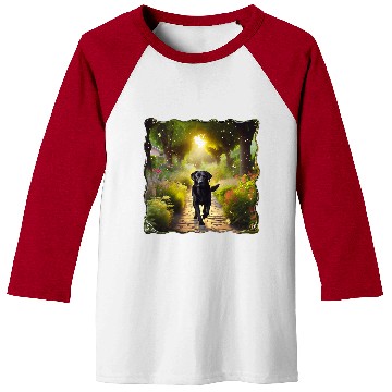 Discover Beautiful Black Lab Dog Running Down a Garden Path Baseball Tees