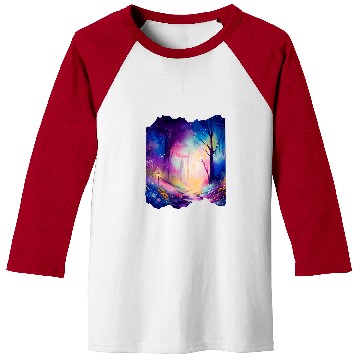 Discover Boho Chic Enchanted Forest Rainbow Watercolor Sky Baseball Tees
