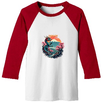 Discover Dragon Pet Japanese Dragon Mount Fuji with Cherry Blossom Trees Baseball Tees