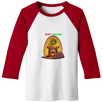 Discover Bear Pet Beary Christmas Sleeping Bear with Fireplace Baseball Tees