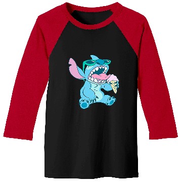 Discover Disney Lilo & Stitch Eating Ice Cream Retro Pocket Logo Baseball Tees