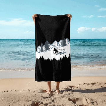 Discover Skier and Mountains, Skiing Beach Towels