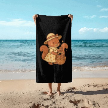 Discover Vintage Squirrel in Summer Dress with Basket Beach Towels