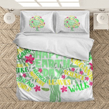 Discover Happy Earth Day Tree Drawing Illustration Word Art Baseball Tees Bedding Sets