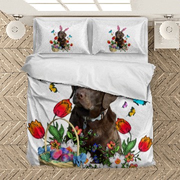 Discover Labrador Lab Dog Chocolate Labrador Bunny Dog With Easter Eggs Basket Spring Bedding Sets