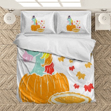 Discover Unicorn Pet vintages Rainbow Pumpkin Cakes Fall Maple Leaves Bedding Sets
