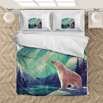 Discover Bear Pet Northern Lights Aurora Borealis Polar Bear Bedding Sets