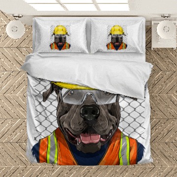 Discover Construction Worker American Pit Bull Terrier Laborer Dog Baseball Tees Bedding Sets