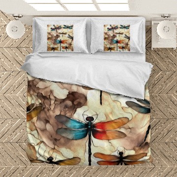 Discover Pretty Dragonflies On An Alcohol Ink Abstract Background Bedding Sets