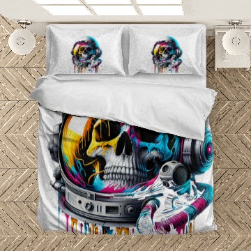 Discover Rainbow Astronaut Skull Space Lovers Cool Graphic Bedding Sets 5 Bedding Sets