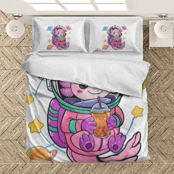 Discover Kawaii Axolotls Bubble Boba Tea Astronaut In Space Bedding Sets
