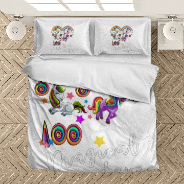 Discover Rainbow Unicorns 100 Magical Days Kids Student Colorful Bedding Sets